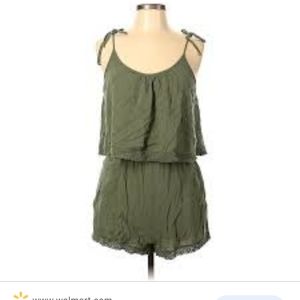 Aerie Sleeveless Green Tiered Gauze Lace Trim Boho Romper
